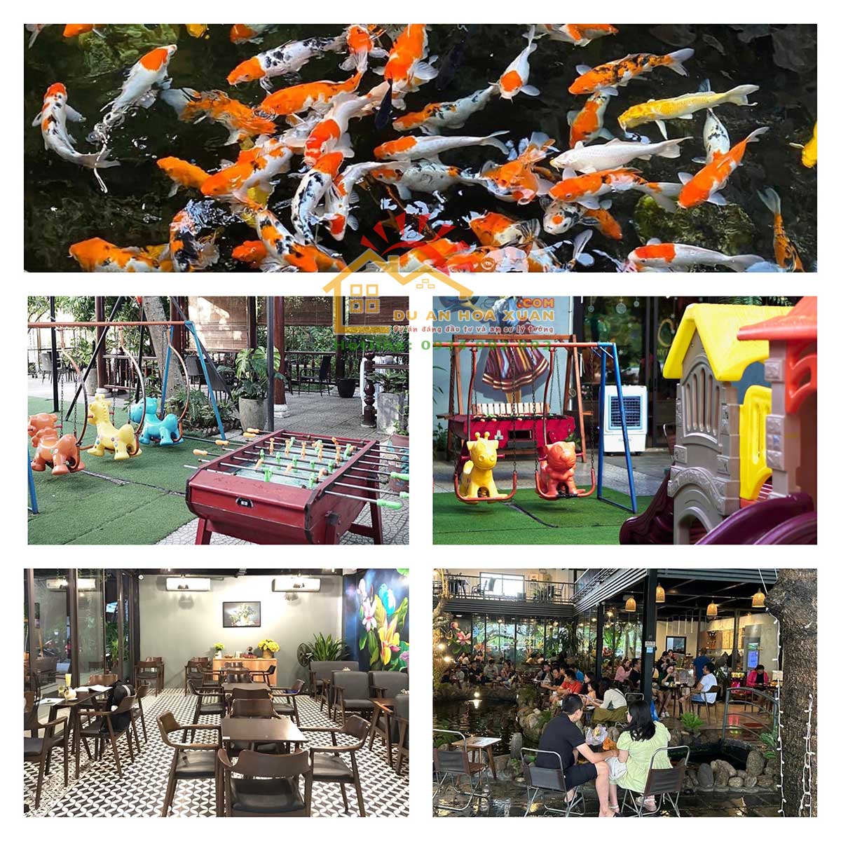 cafe có hồ cá tại hoà xuân
