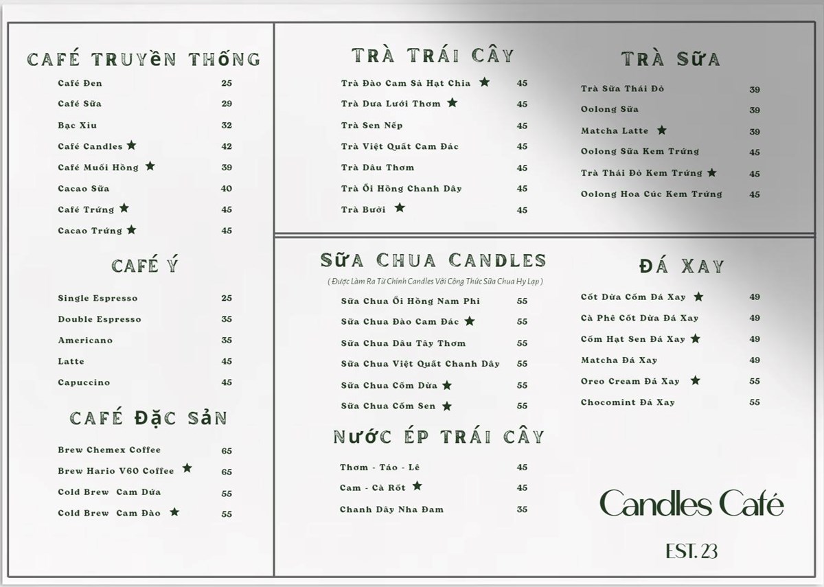 candles cafe hoa xuan