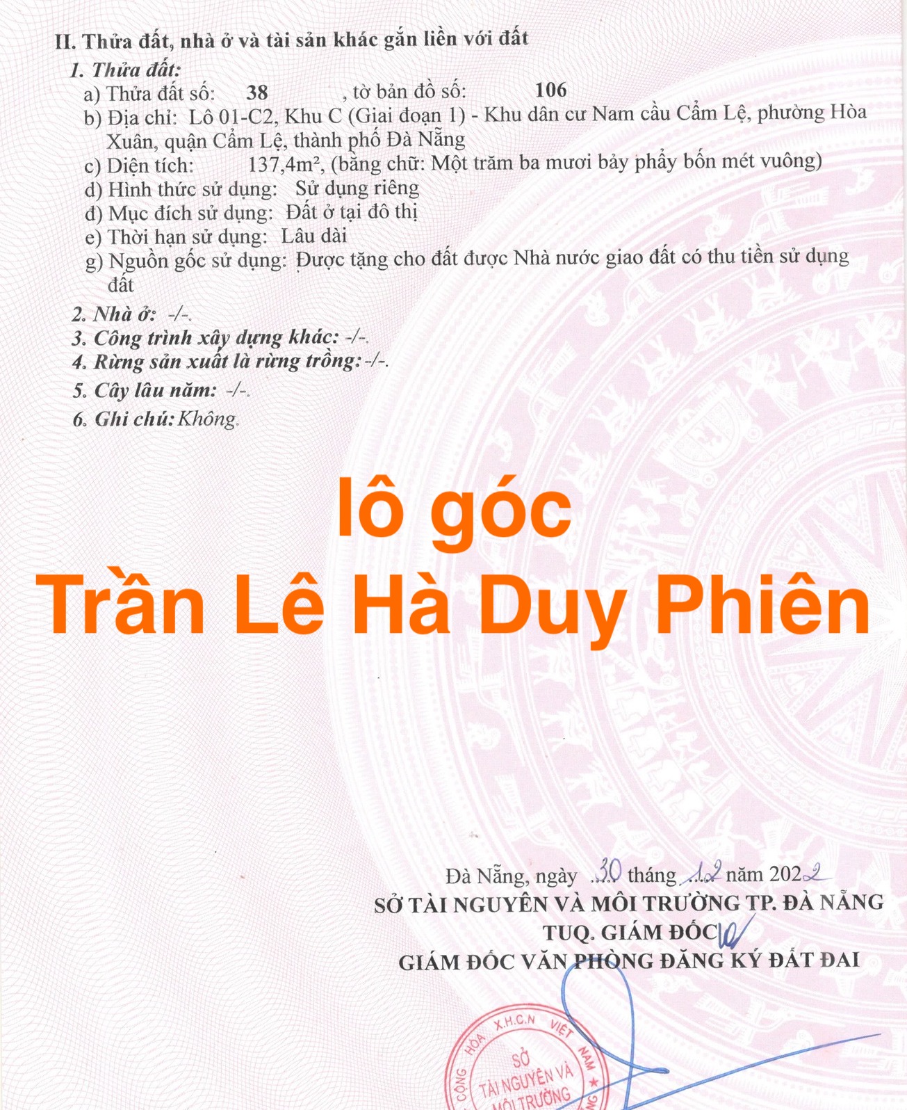 Bán lô góc giá rẻ khi tái định cư Cẩm Lệ Đà Nẵng