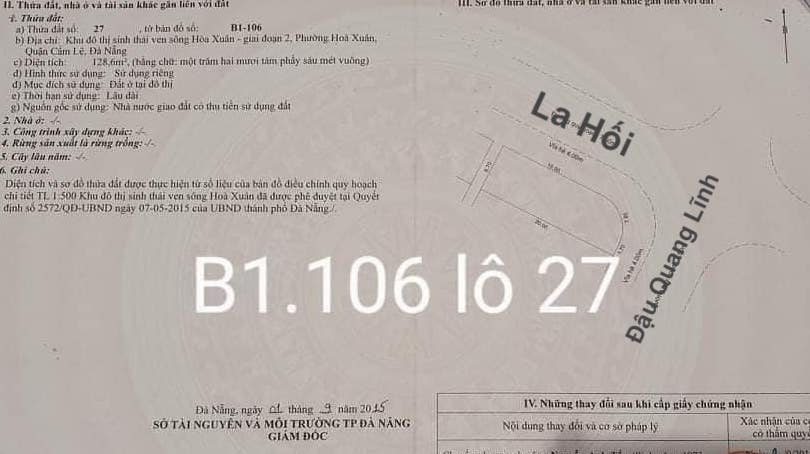 Bán lô 2 mặt tiền đường Đậu Quang Lĩnh hoà xuân