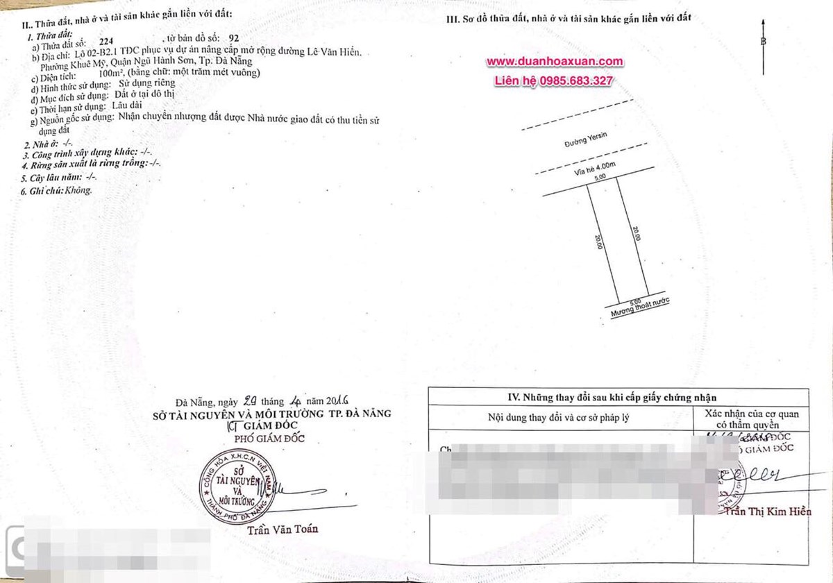 Bán đất 2 mặt tiền đường Đa Mặn 4 và Yersin Bên cạnh bệnh viện 600 giường Đà Nẵng