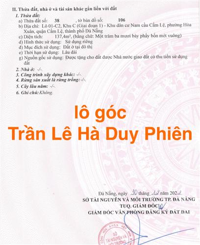 Bán lô góc giá rẻ khi tái định cư Cẩm Lệ Đà Nẵng